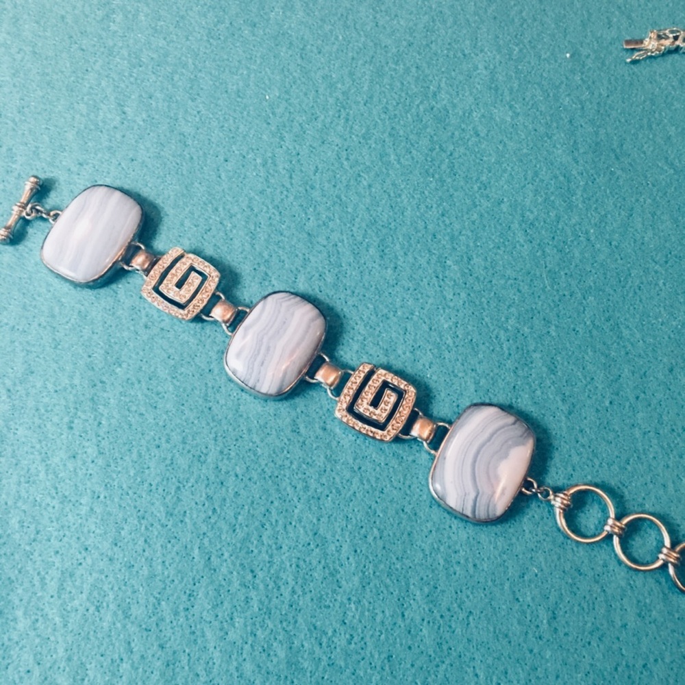 Blue Agate Sterling Silver Bracelet With Swarovski